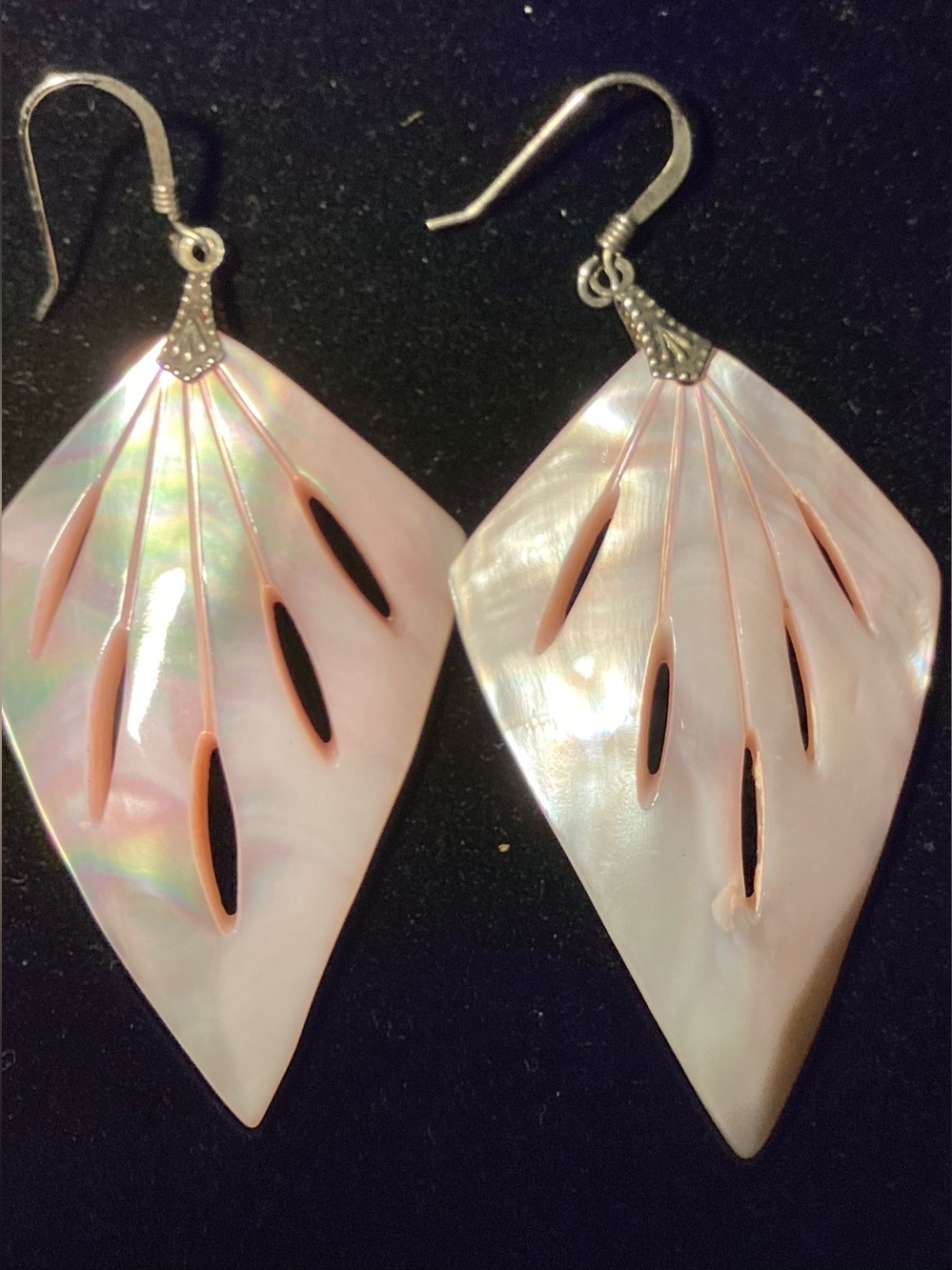 Vintage Earrings Color of a delicate seashell iridescent 2” long - Picture 8 of 9